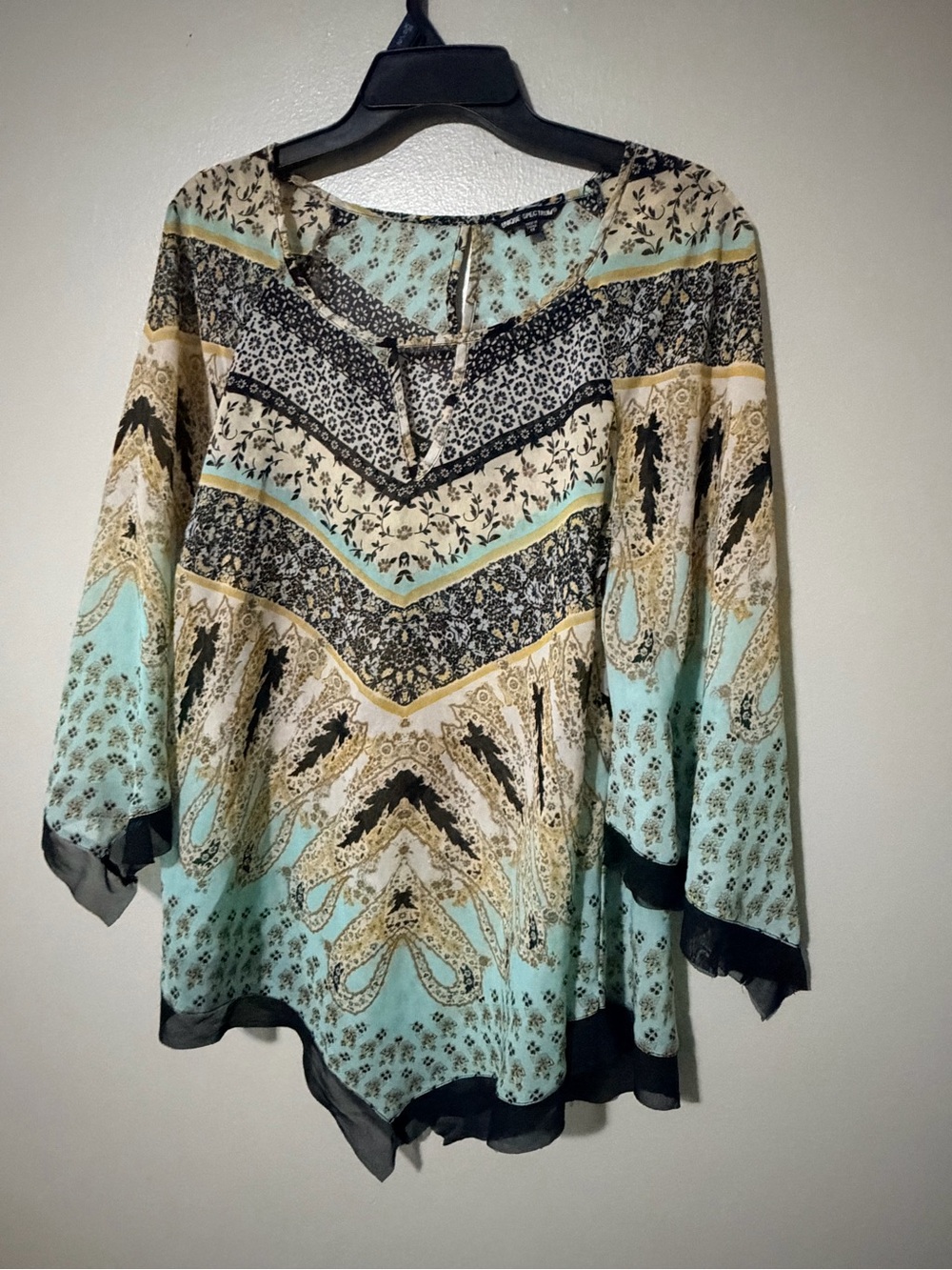 Unique Spectrum Mint, Black and Cream Printed Boho Tunic